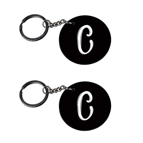 Crafty Worth | Alphabet C keychain | keychain drive safe customized keychain with photo Printed Wooden Keychain| Circle Shape Set of 2 keyrings 2×2 inch