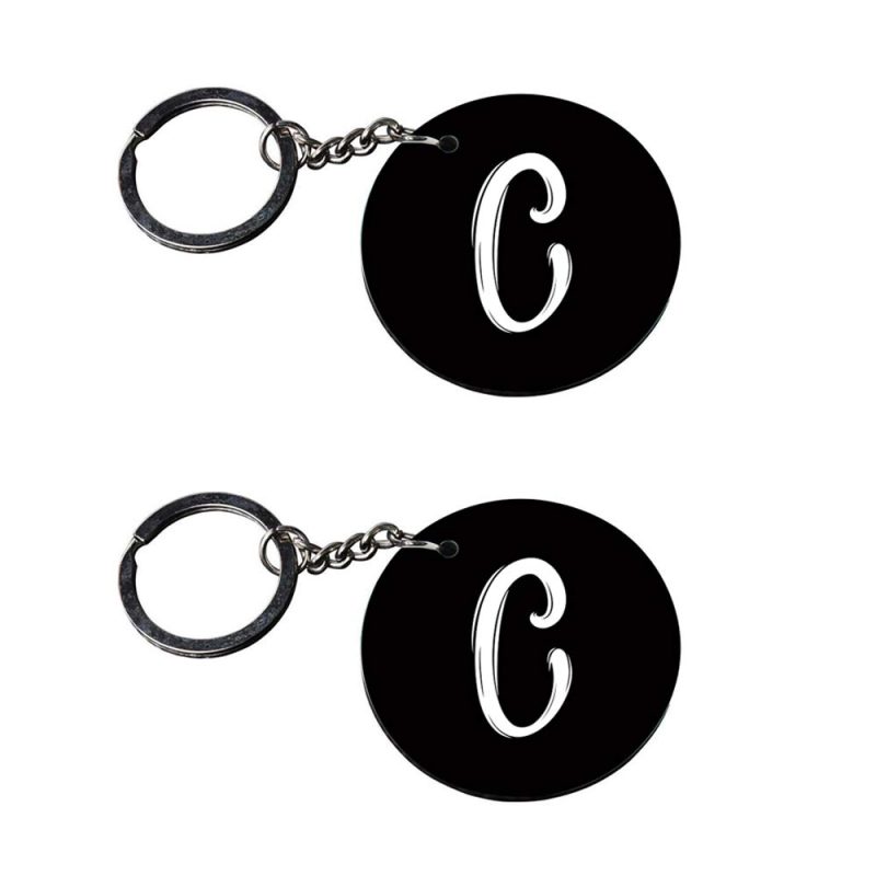 Alphabet C Round Black Keychain