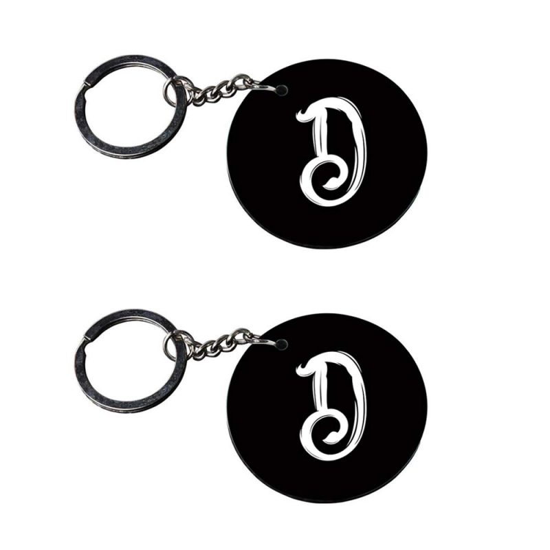 Minimalist Black Round Alphabet D Keychain