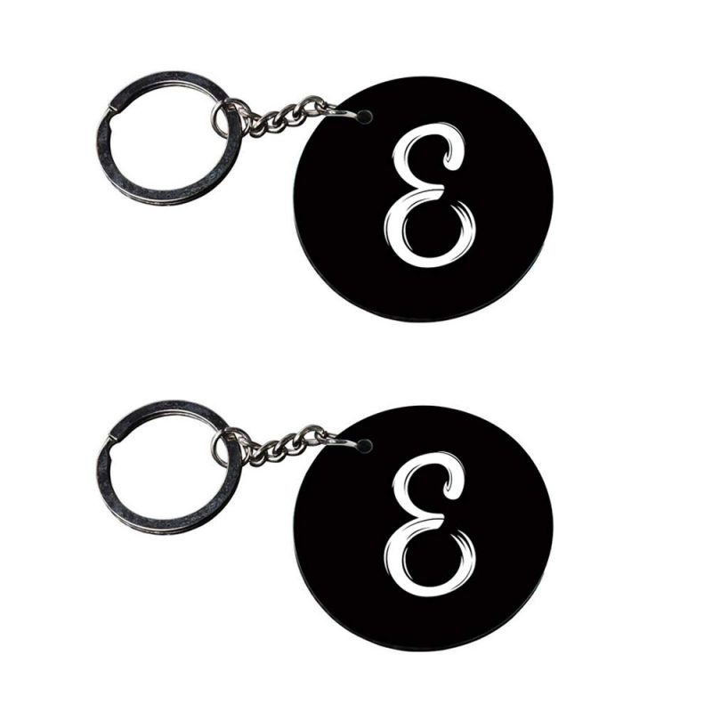 Round Black Alphabet E Keychain