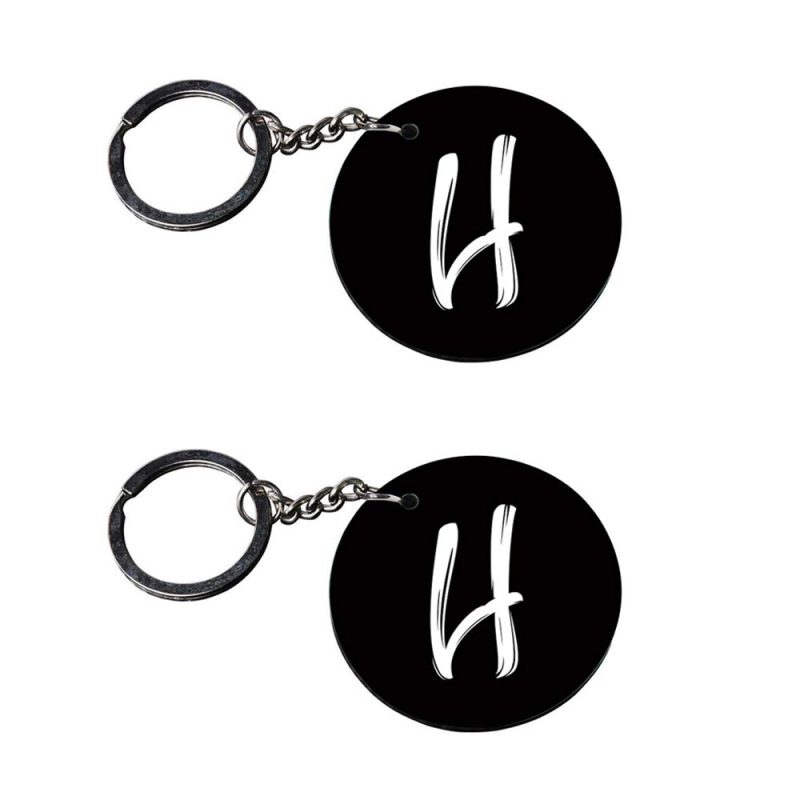 Round Black Letter H Keychain