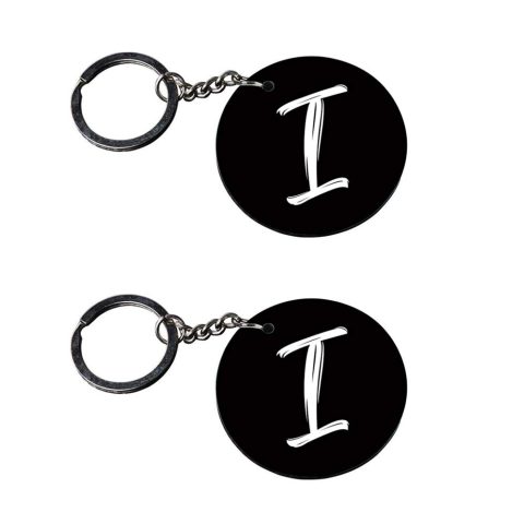 Crafty Worth | Alphabet I keychain | d keychain images customized keychain with photo Printed Wooden Keychain| Circle Shape Set of 2 keyrings 2×2 inch