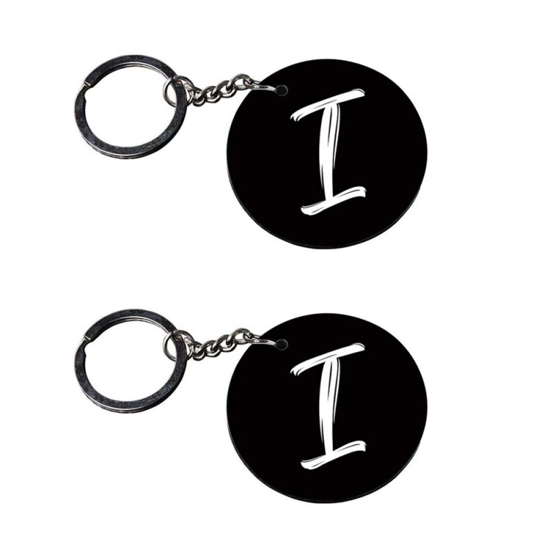 Round Letter I Black Keychain Set