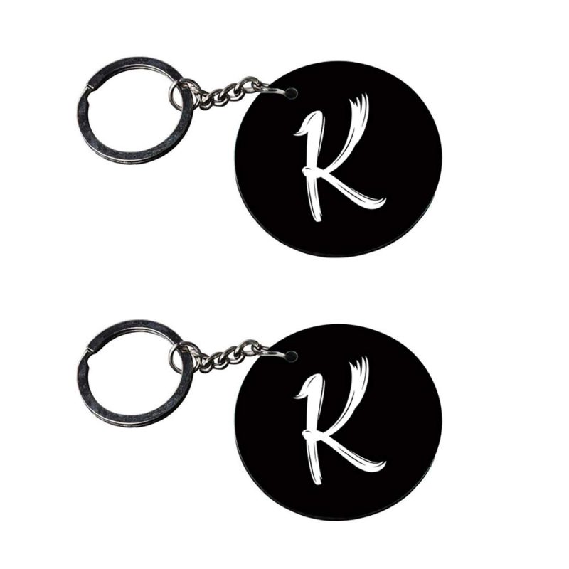 Round Black Letter K Keychain