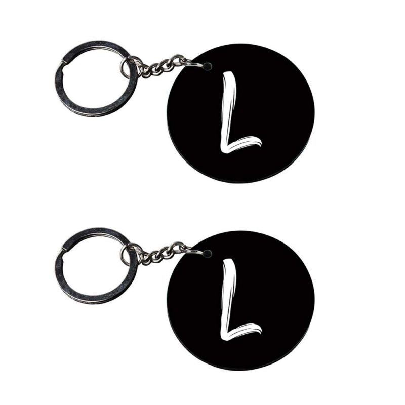 Round Black Alphabet L Keychain Set