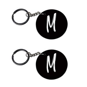 | Alphabet M keychain | keychain elephant customized keychain with photo Printed Wooden Keychain| Circle Shape Set of 2 keyri