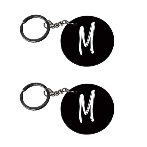 Crafty Worth | Alphabet M keychain | keychain elephant customized keychain with photo Printed Wooden Keychain| Circle Shape Set of 2 keyrings 2×2 inch