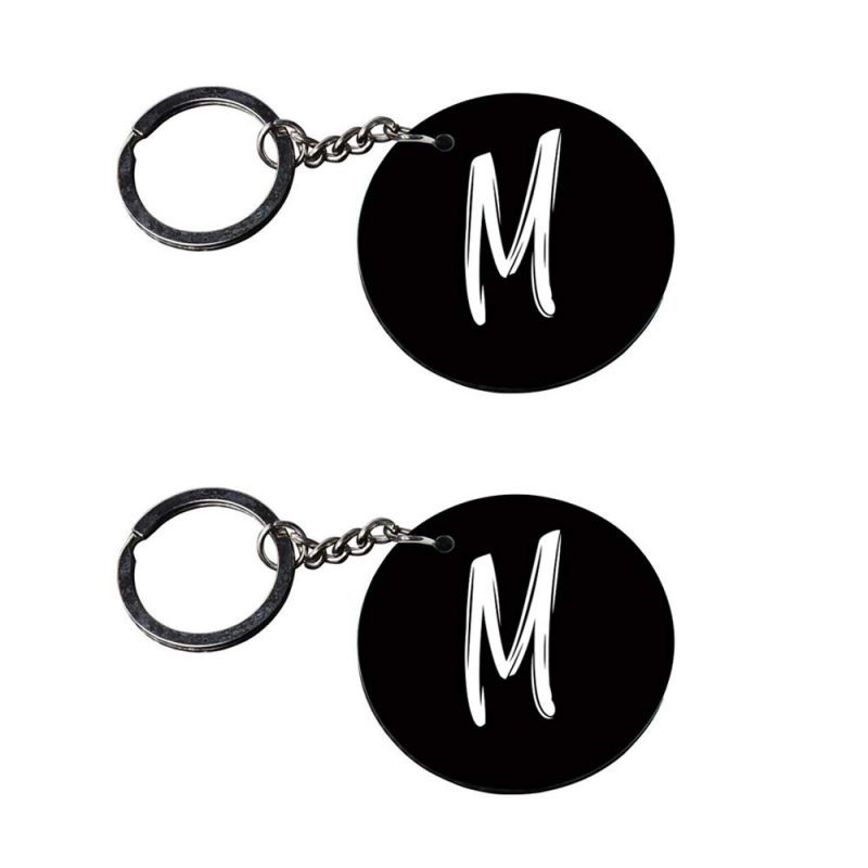 Minimalist Black Round Letter M Keychain