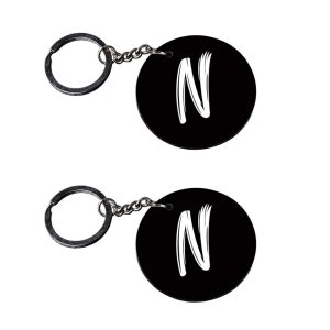 | Alphabet N keychain | keychain electronic customized keychain with photo Printed Wooden Keychain| Circle Shape Set of 2 key