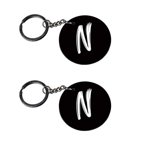 Crafty Worth | Alphabet N keychain | keychain electronic customized keychain with photo Printed Wooden Keychain| Circle Shape Set of 2 keyrings 2×2 inch