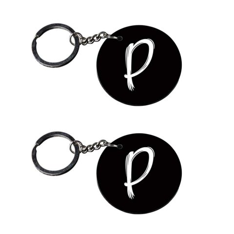 Crafty Worth | Alphabet P keychain | keychain for boyfriend customized keychain with photo Printed Wooden Keychain| Circle Shape Set of 2 keyrings 2×2 inch