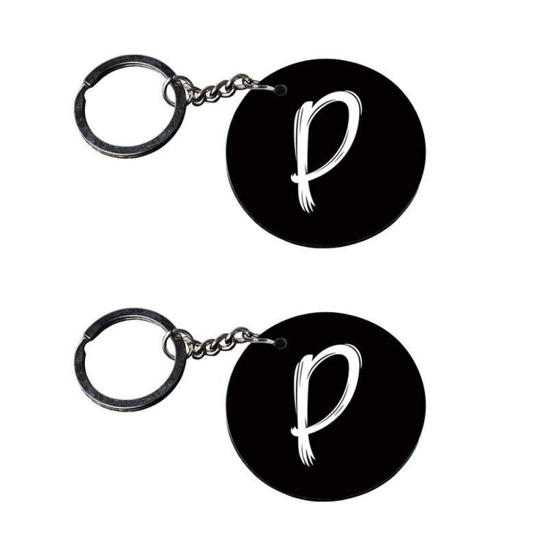 Round Black Alphabet P Keychain