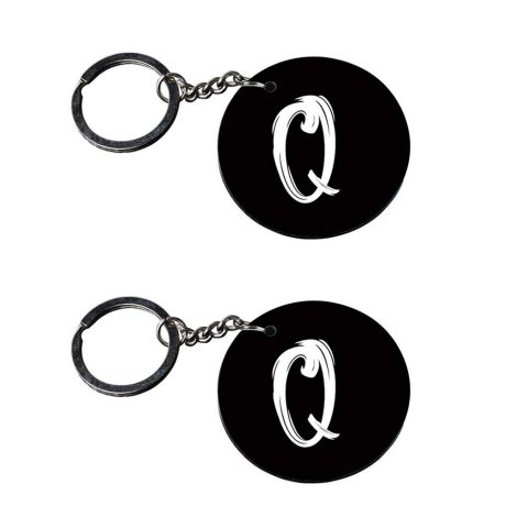 Crafty Worth | Alphabet Q keychain | f keychain customized keychain with photo Printed Wooden Keychain| Circle Shape Set of 2 keyrings 2×2 inch