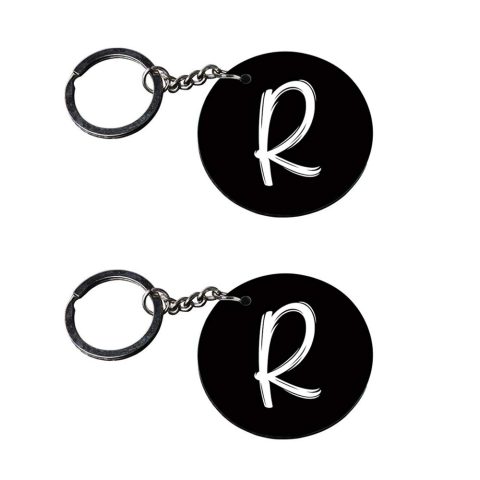 Crafty Worth | Alphabet R keychain | keychain gadgets customized keychain with photo Printed Wooden Keychain| Circle Shape Set of 2 keyrings 2×2 inch