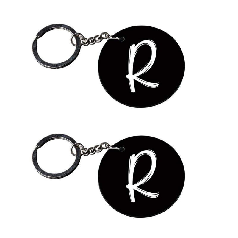 Round Initial R Black Keychain