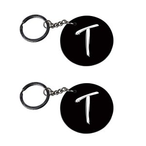 | Alphabet T keychain | keychain god customized keychain with photo Printed Wooden Keychain| Circle Shape Set of 2 keyrings 2