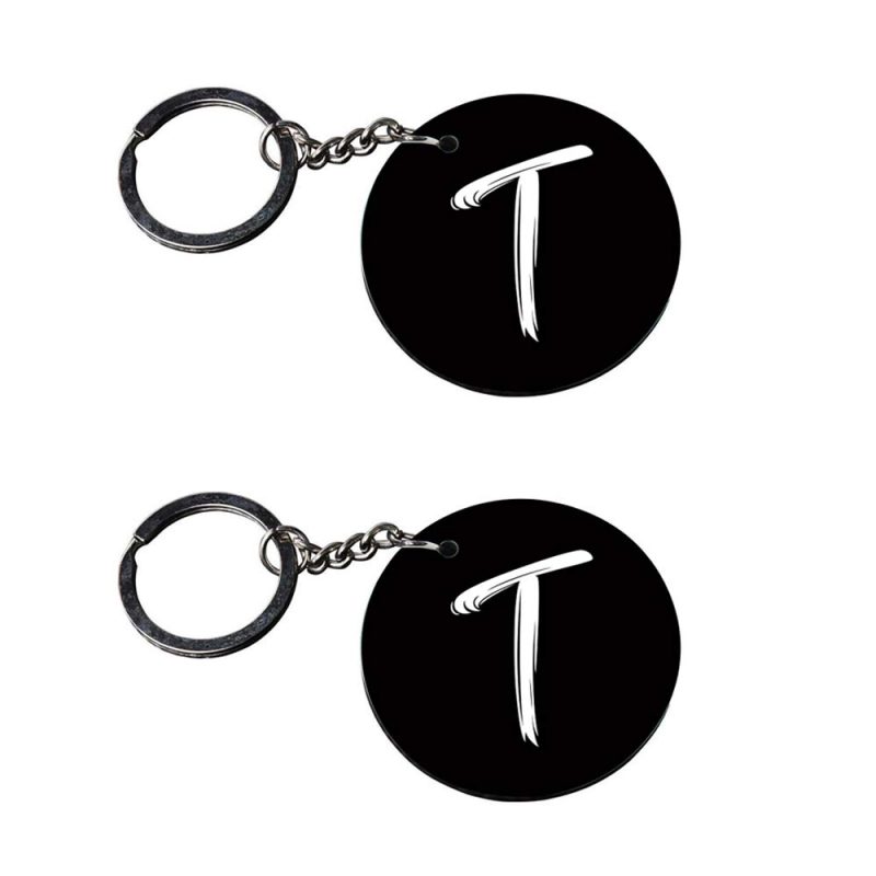Minimalist Black Round Alphabet T Keychain