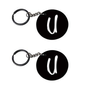 | Alphabet U keychain | keychain gadgets for men customized keychain with photo Printed Wooden Keychain| Circle Shape Set of 