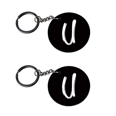 Crafty Worth | Alphabet U keychain | keychain gadgets for men customized keychain with photo Printed Wooden Keychain| Circle Shape Set of 2 keyrings 2×2 inch