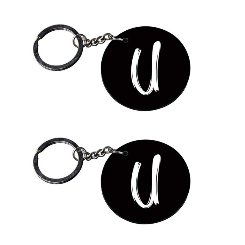 Round Black Letter U Keychain