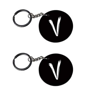 | Alphabet V keychain | keychain gun customized keychain with photo Printed Wooden Keychain| Circle Shape Set of 2 keyrings 2