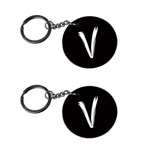 Crafty Worth | Alphabet V keychain | keychain gun customized keychain with photo Printed Wooden Keychain| Circle Shape Set of 2 keyrings 2×2 inch