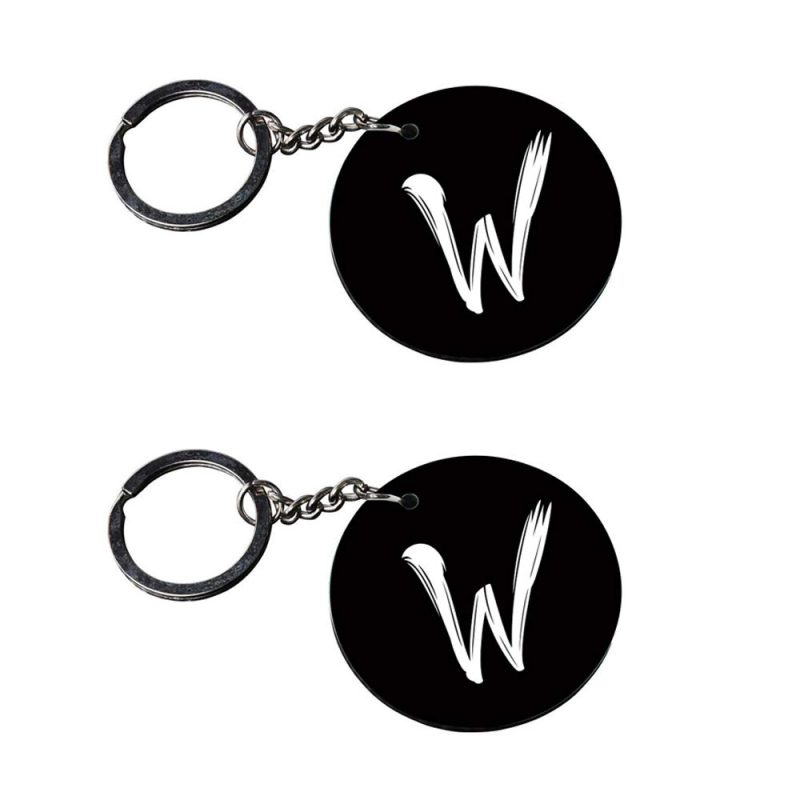Round Letter W Black Keychain Set