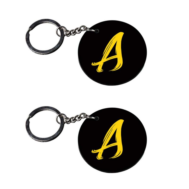 Round Letter A Black Keychain