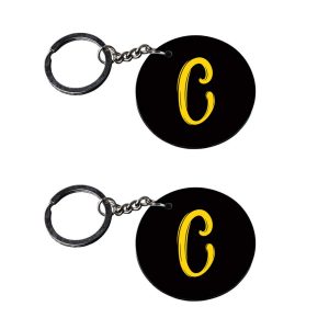 | Alphabet C keychain | h keychain customized keychain with photo Printed Wooden Keychain| Circle Shape Set of 2 keyrings 2x2