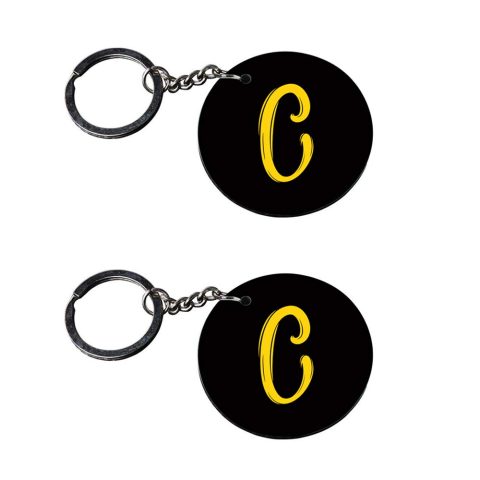 Crafty Worth | Alphabet C keychain | h keychain customized keychain with photo Printed Wooden Keychain| Circle Shape Set of 2 keyrings 2×2 inch