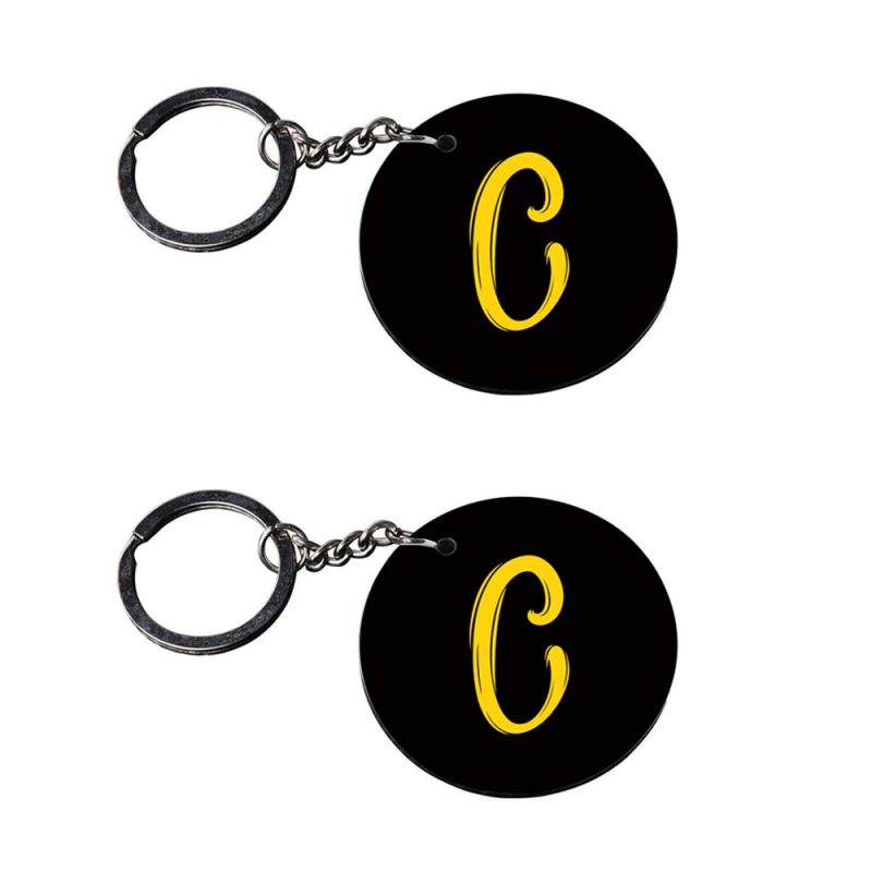 Round Black Alphabet C Keychain