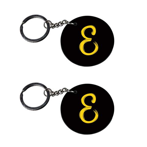Crafty Worth | Alphabet E keychain | h keychain in 10 rupees customized keychain with photo Printed Wooden Keychain| Circle Shape Set of 2 keyrings 2×2 inch