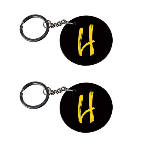 Crafty Worth | Alphabet H keychain | keychain id card holder customized keychain with photo Printed Wooden Keychain| Circle Shape Set of 2 keyrings 2×2 inch
