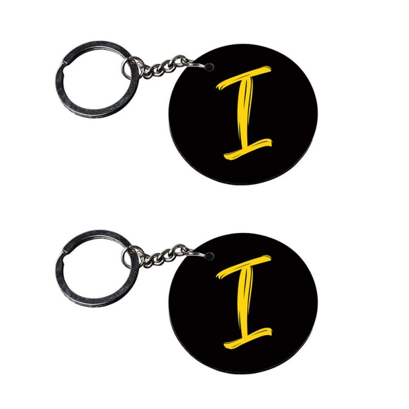 Round Black Letter I Keychain