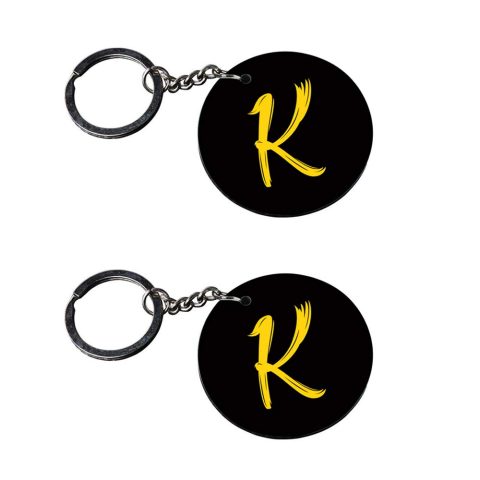 Crafty Worth | Alphabet K keychain | keychain in lighter customized keychain with photo Printed Wooden Keychain| Circle Shape Set of 2 keyrings 2×2 inch