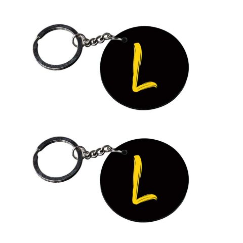 Crafty Worth | Alphabet L keychain | i keychain customized keychain with photo Printed Wooden Keychain| Circle Shape Set of 2 keyrings 2×2 inch
