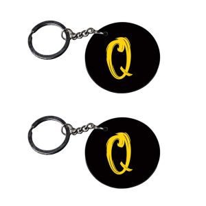 | Alphabet Q keychain | keychain customized keychain with photo Printed Wooden Keychain| Circle Shape Set of 2 keyrings 2x2 i