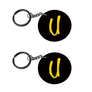 | Alphabet U keychain | j keychain for girls customized keychain with photo Printed Wooden Keychain| Circle Shape Set of 2 ke