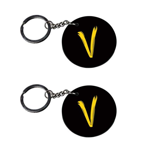 Crafty Worth | Alphabet V keychain | j keychains for men customized keychain with photo Printed Wooden Keychain| Circle Shape Set of 2 keyrings 2×2 inch