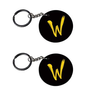 CraftyWorth | Alphabet W keychain | keychain bike customized keychain with photo Printed Wooden Keychain| Circle Shape Set of 2 keyrings 2x2 inch