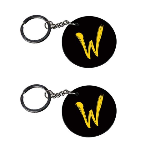 Crafty Worth | Alphabet W keychain | keychain bike customized keychain with photo Printed Wooden Keychain| Circle Shape Set of 2 keyrings 2×2 inch
