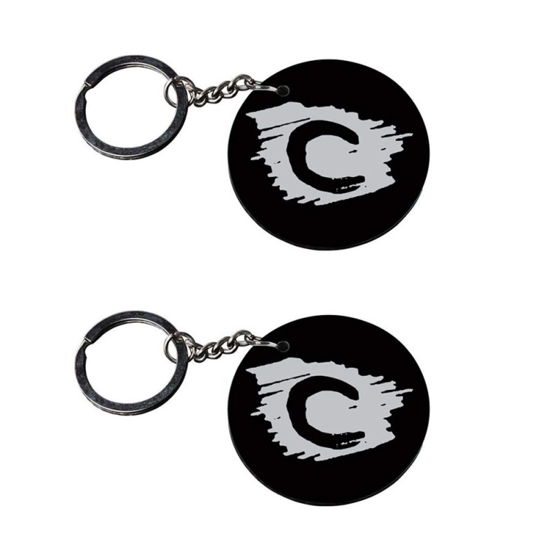Black Round Alphabet C Keychain