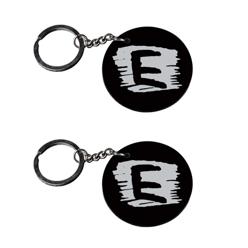 Alphabet E Round Black Keychain