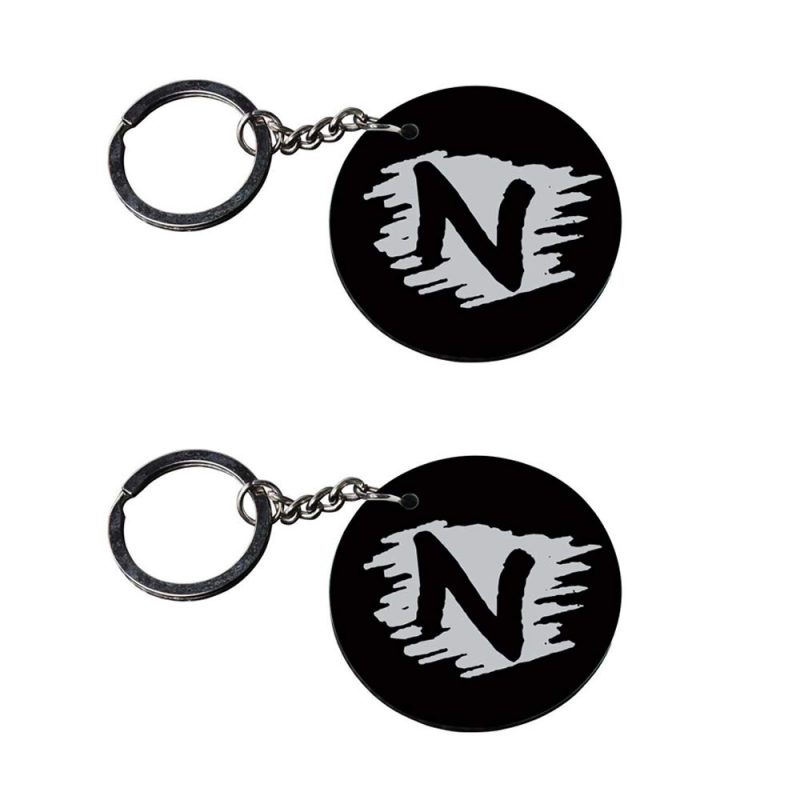 Round Black Initial N Keychain