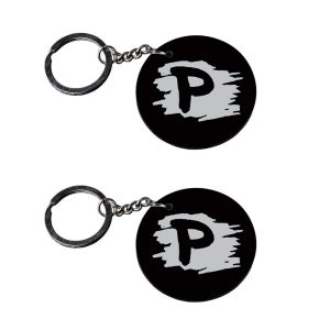 | Alphabet P keychain | keychain metal customized keychain with photo Printed Wooden Keychain| Circle Shape Set of 2 keyrings