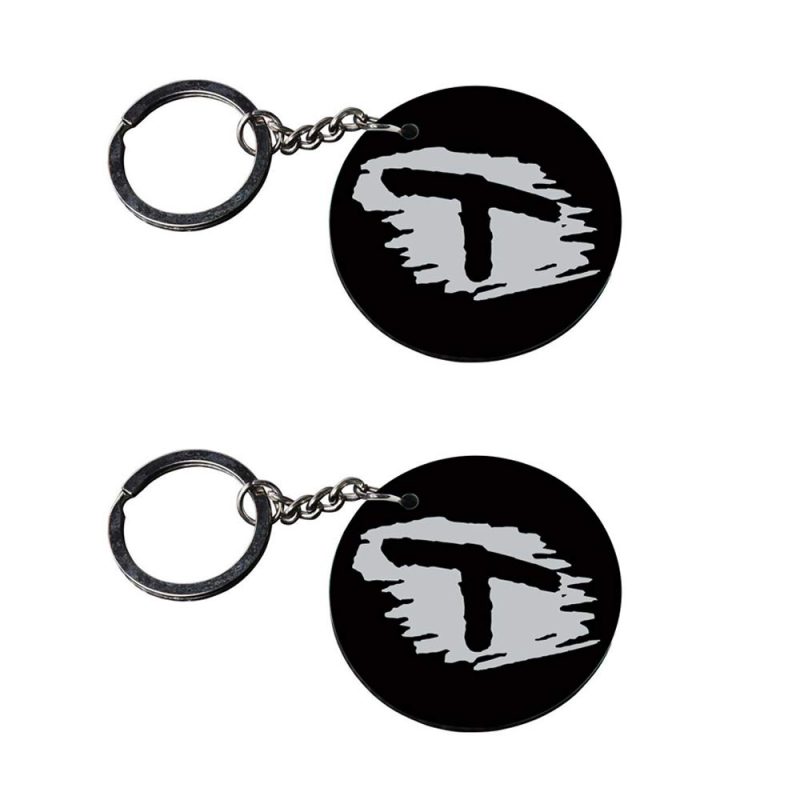 Letter T Round Black Keychain
