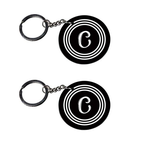 Crafty Worth | Alphabet C keychain | n keychain for boys customized keychain with photo Printed Wooden Keychain| Circle Shape Set of 2 keyrings 2×2 inch