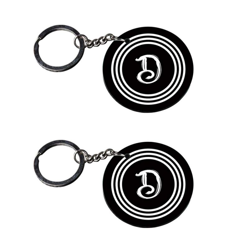 Round Letter D Monogram Keychain Set