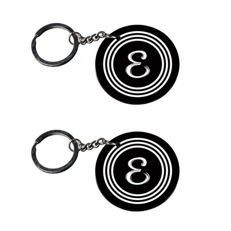 Letter E Circular Black Keychain