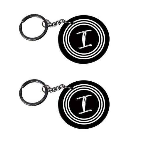 Crafty Worth | Alphabet I keychain | keychain of love customized keychain with photo Printed Wooden Keychain| Circle Shape Set of 2 keyrings 2×2 inch - alternate view